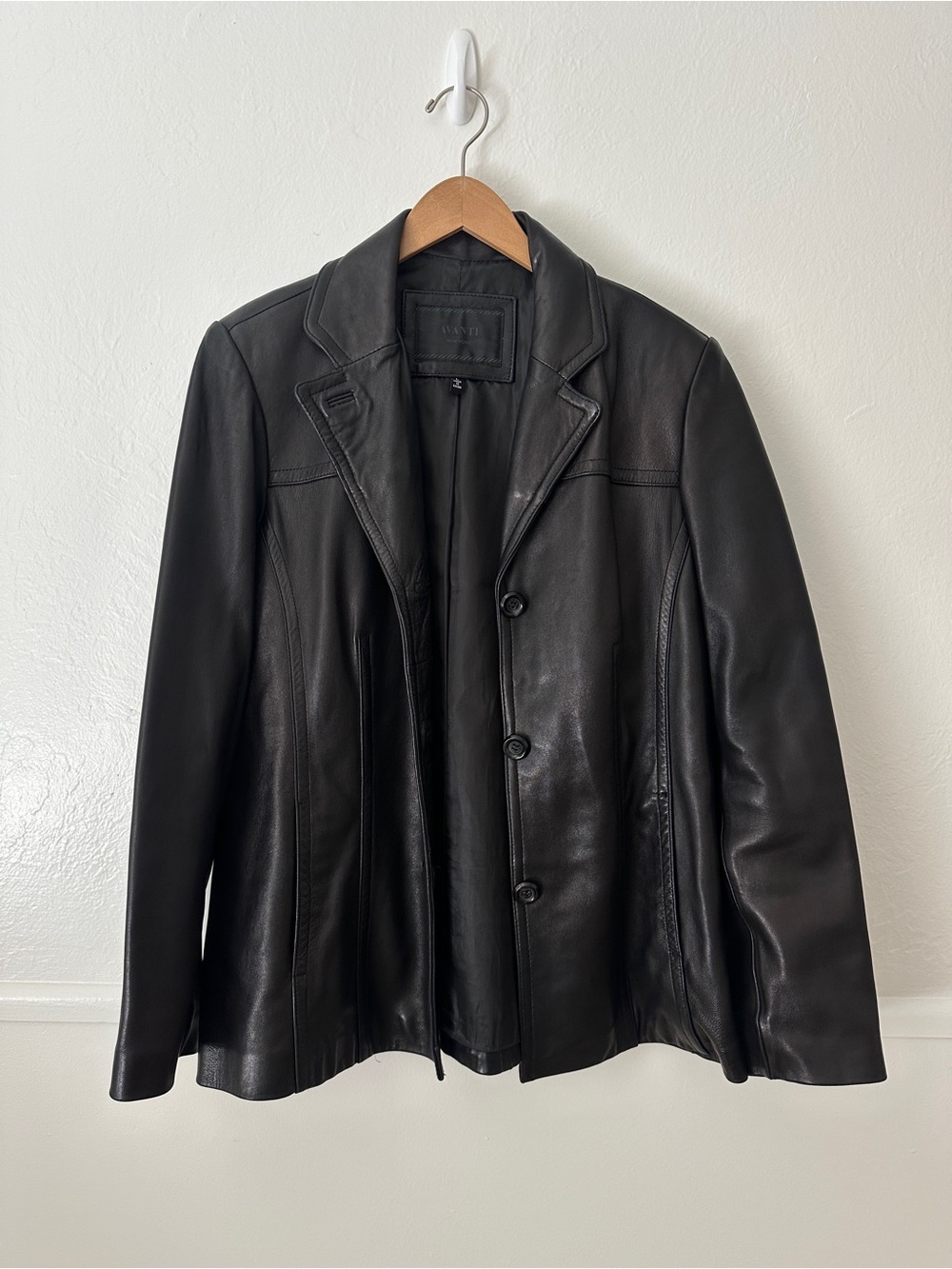 Avanti Real Leather Blazer Black Jacket Large